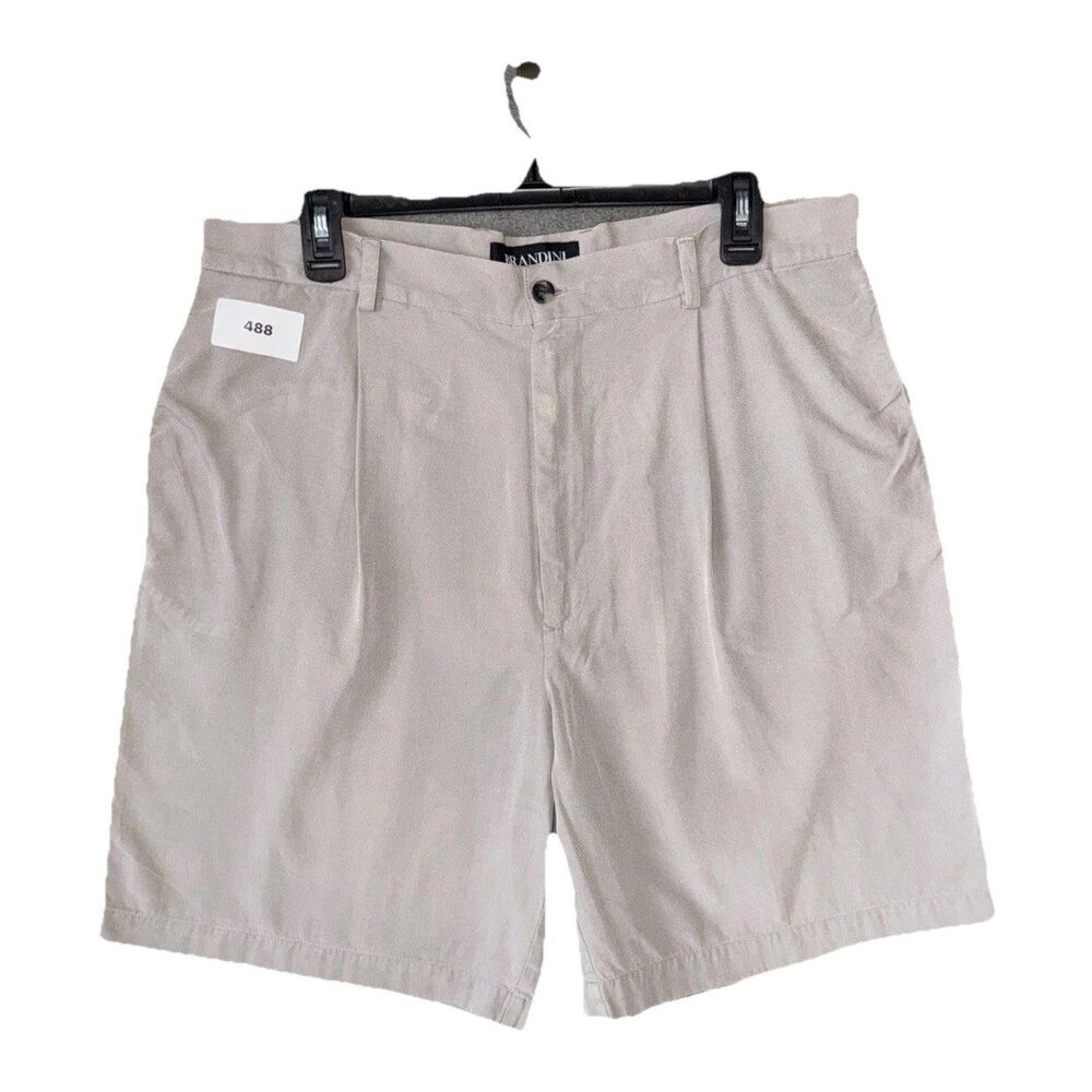 BRANDINI Silk Cotton Pleated Dress Shorts Luxury Summer Khaki Tan Men's Size 36